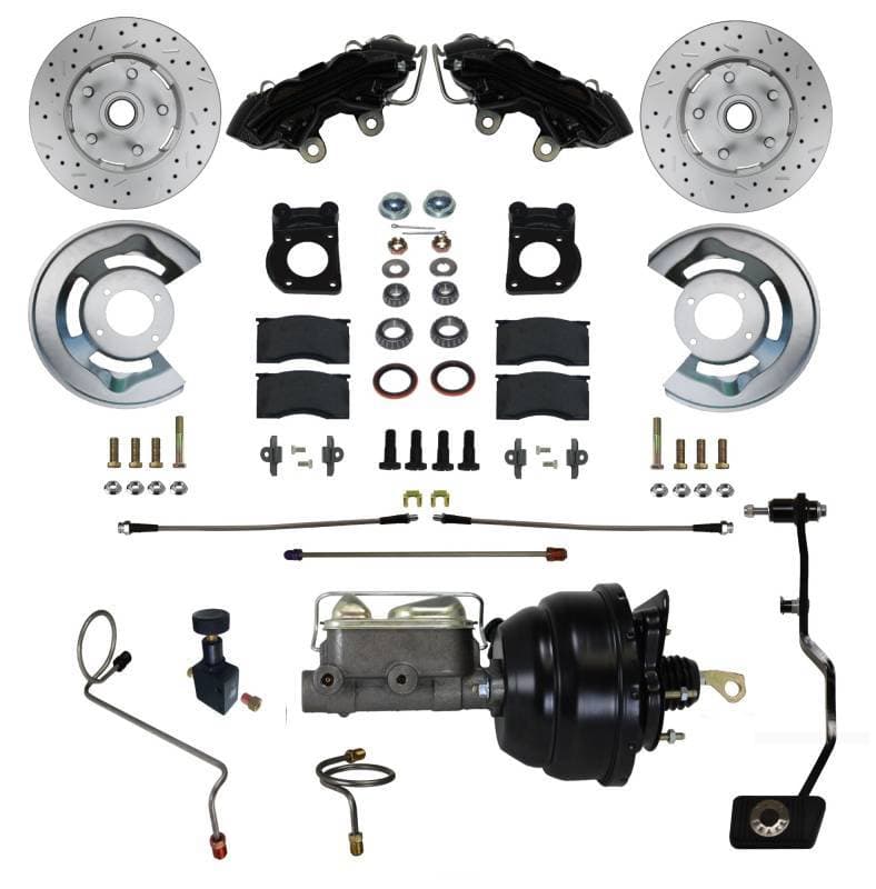 Power Front Brake Kit with Drilled Rotors and Black Calipers for 1970 Mustang or Cougar with Manual Transmission