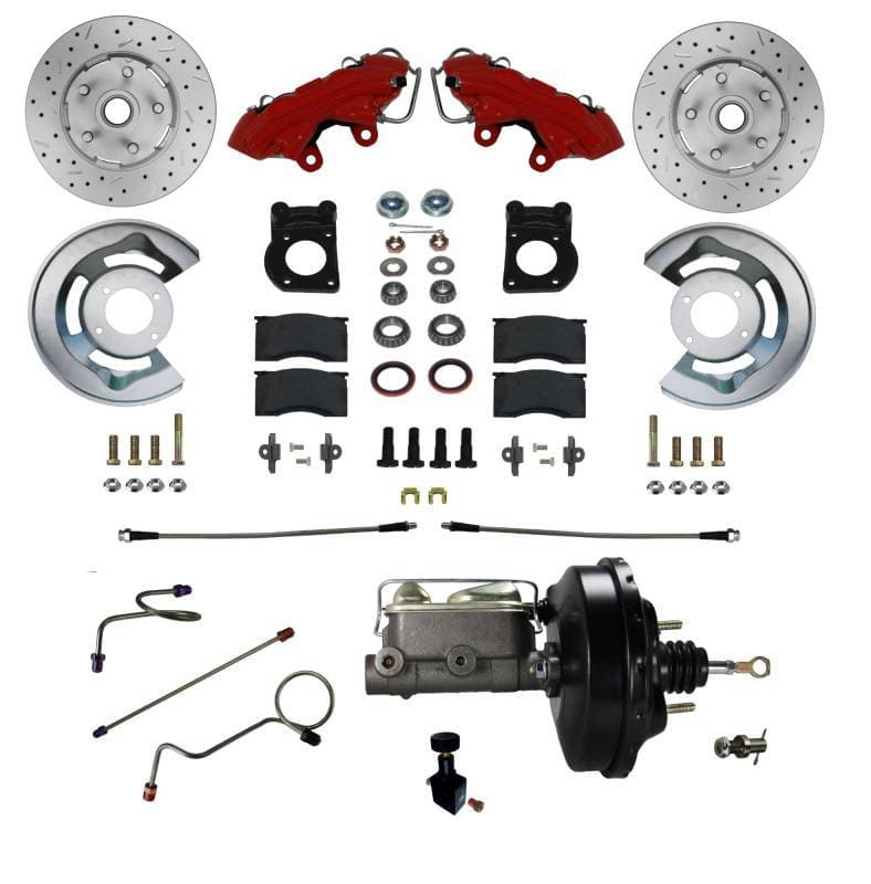 1971-73 Mustang or Cougar Power Front Kit with Drilled Rotors and Red Calipers