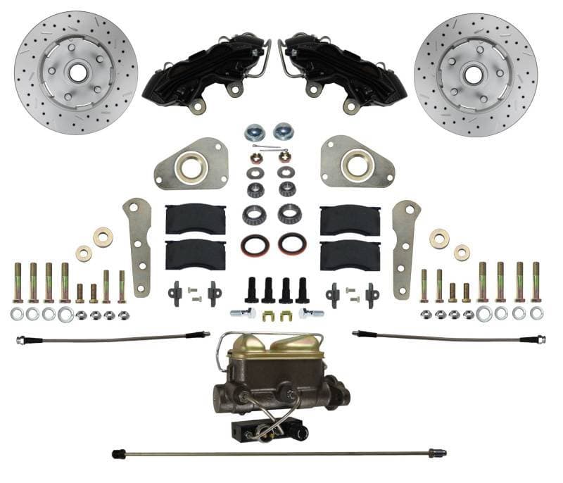 Manual Front Disc Brake Kit with Drilled Rotors and Black Calipers for 1957-68 Full-Size Ford