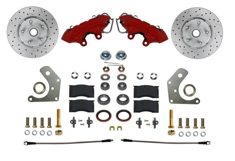 Spindle Kit with Drilled Rotors and Red Powder Coated Calipers for Mopar B & E-Body