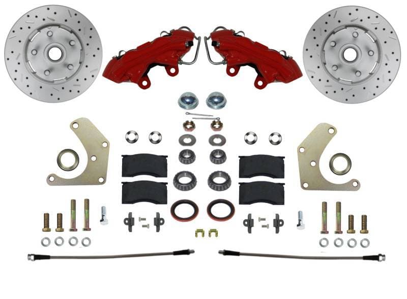 Mopar A-Body Front Disc Brake Spindle Kit with MaxGrip XDS Rotors and Red Calipers