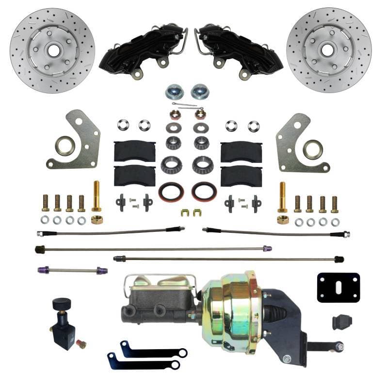 Power Front Disc Brake Kit with Drilled Rotors and Black Powder Coated Calipers for Mopar B & E Body