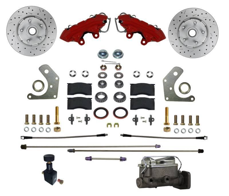 Mopar B & E Body Manual Front Disc Brake Kit with Drilled Rotors and Red Calipers