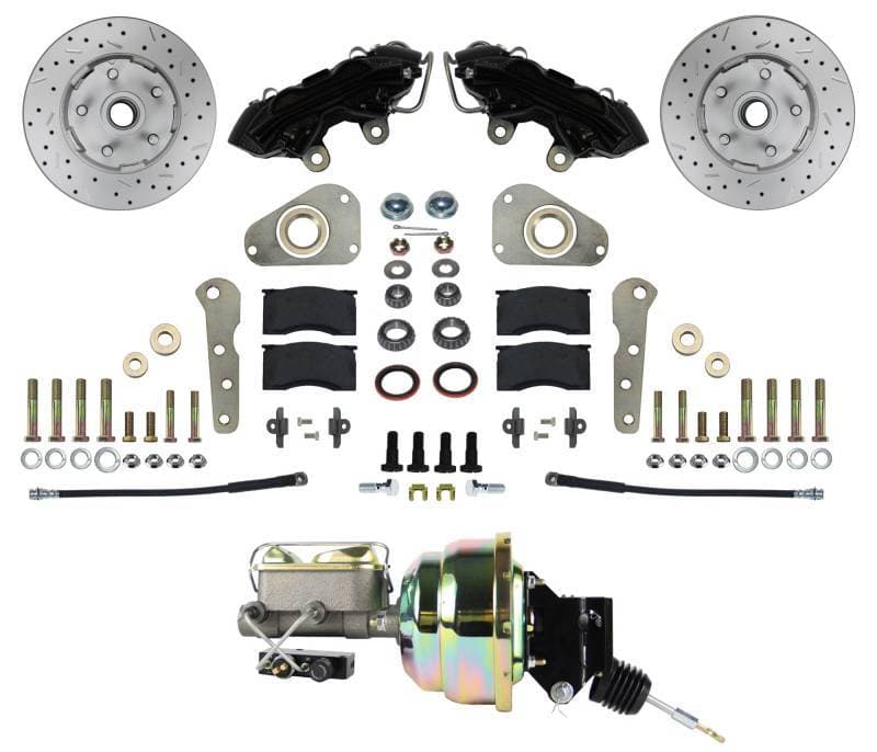 1964-68 Full-Size Ford Power Front Disc Brake Conversion for Factory Power Brake Cars with 4-Piston Calipers, MaxGrip XDS Rotors, and Black Calipers