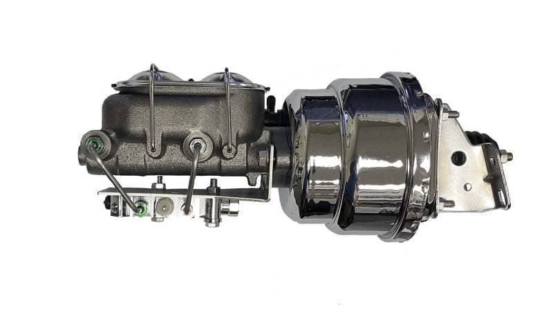 7-Inch Chrome Dual Power Brake Booster with 1-1/8-Inch Bore Cast Iron Master Cylinder (Chrome Lid) and 4-Wheel Disc Proportioning Valve for 1970-1981 GM F-Body