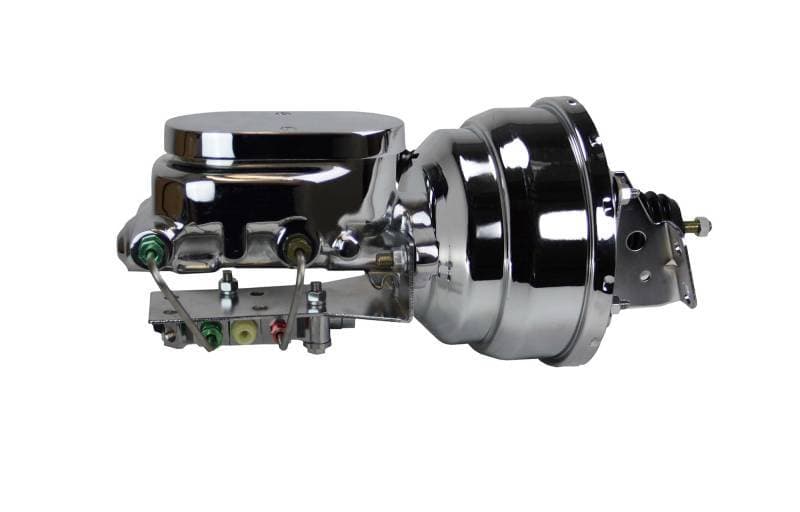 8-Inch Dual Power Brake Booster with 1-1/8 Inch Bore Flat Top Chrome Master Cylinder and Disc/Drum Proportioning Valve for 1970-1981 Firebird or Camaro