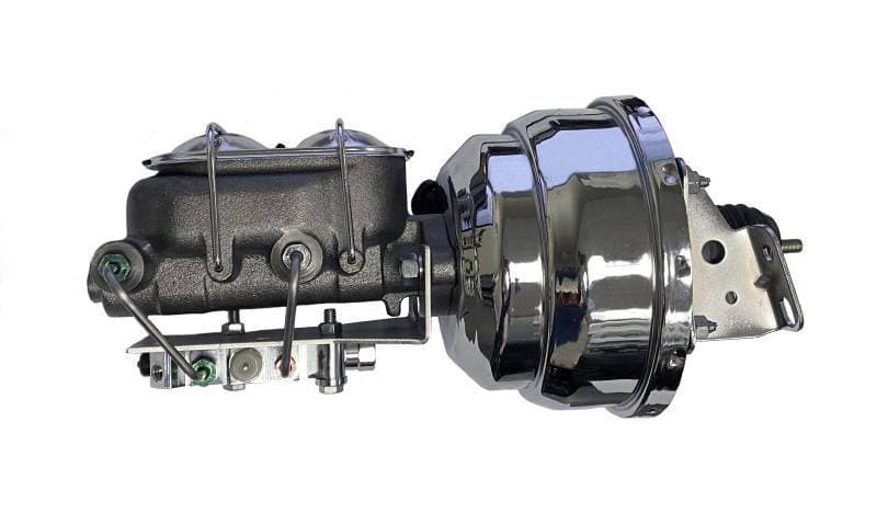 8-Inch Dual Power Brake Booster with 1-1/8 Inch Bore Cast Iron Master Cylinder (Chrome Lid) and 4-Wheel Disc Proportioning Valve for 1970-1981 Camaro or Firebird