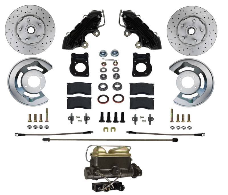 Manual Front Disc Brake Conversion Kit with Drilled Rotors and Black Calipers for 1962-69 Ford Fairlane, 1963-69 Falcon & Ranchero, 1963-69 Mercury Comet, and 1964-69 Cyclone