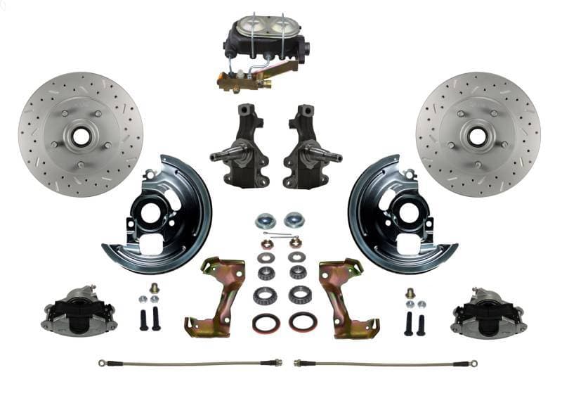 Manual Front Disc Brake Conversion 2" Drop Spindle Cross Drilled and Slotted with Cast Iron Master Cylinder Disc/Drum Side Mount for GM AFX Body