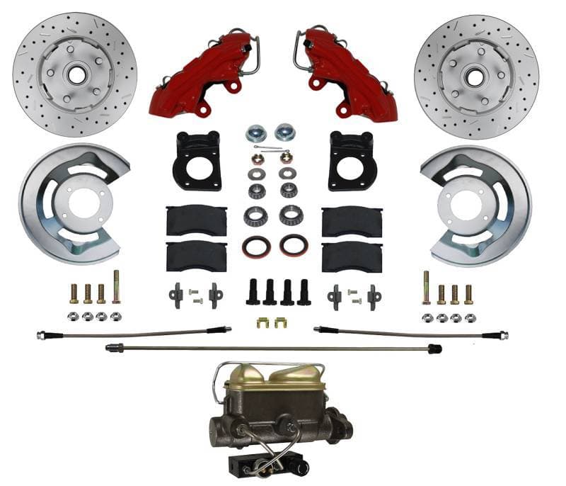 Manual Front Disc Brake Conversion Kit with Drilled Rotors and Red Calipers for 1962-1969 Ford Fairlane, 1963-1969 Falcon & Ranchero, 1963-1969 Mercury Comet, 1964-1969 Cyclone
