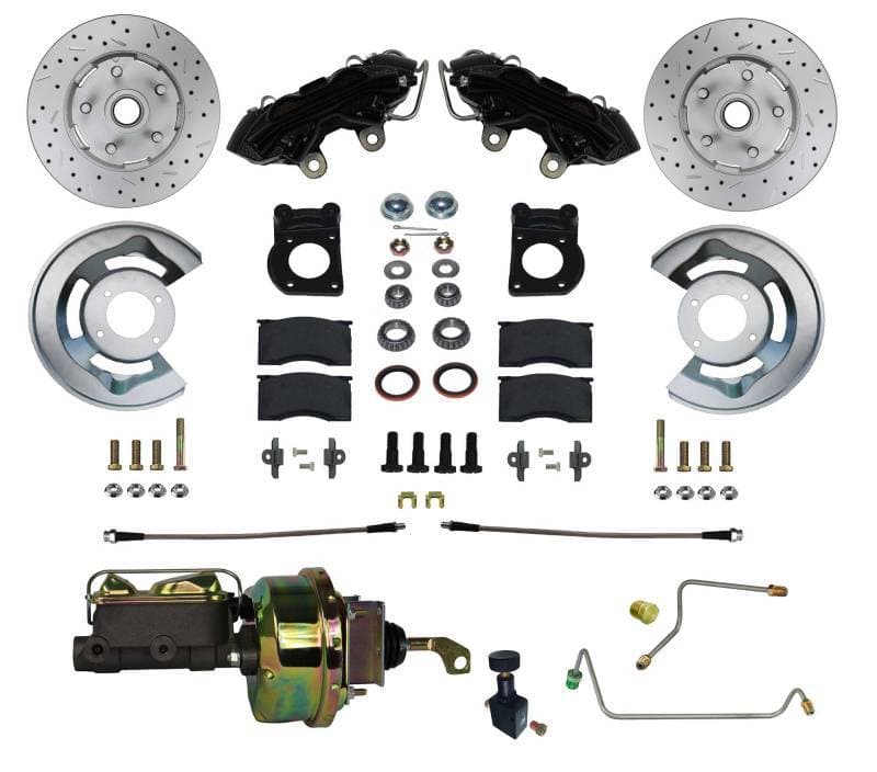1964-66 Mustang Manual Transmission Power Front Kit with Drilled Rotors and Black Powder Coated Calipers
