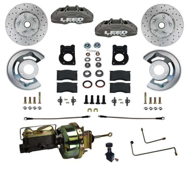 1964.5–1966 Ford Mustang Automatic Trans Front Power Disc Brake Conversion Kit | 4-Piston Calipers with MaxGrip XDS Rotors