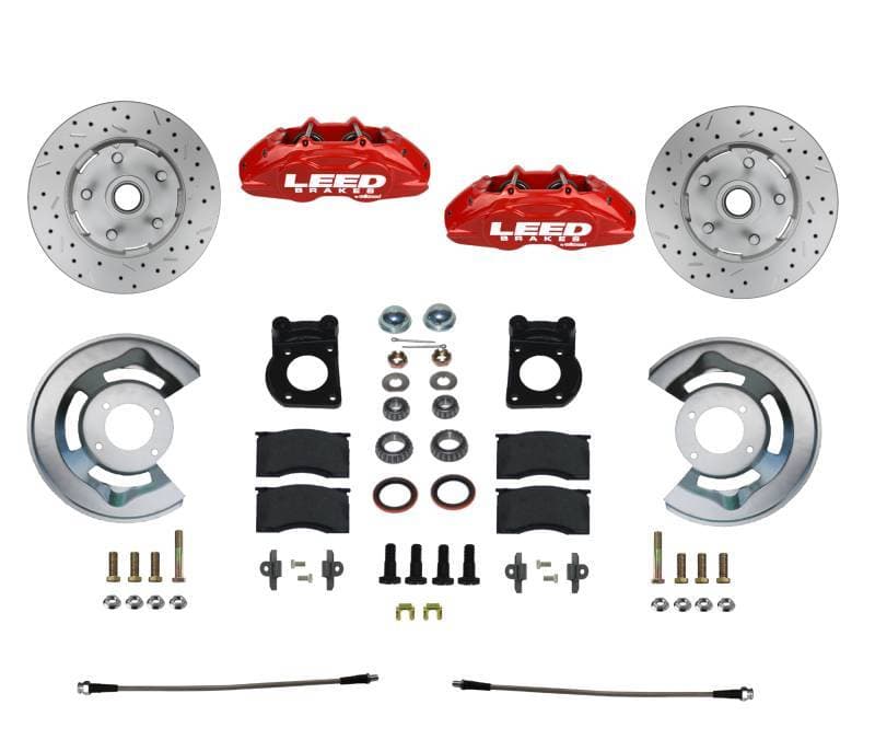 MaxGrip Lite 4 Piston Front Disc Brake Conversion Kit Spindle Mount - 1963-69 Ford | Red Powder Coated