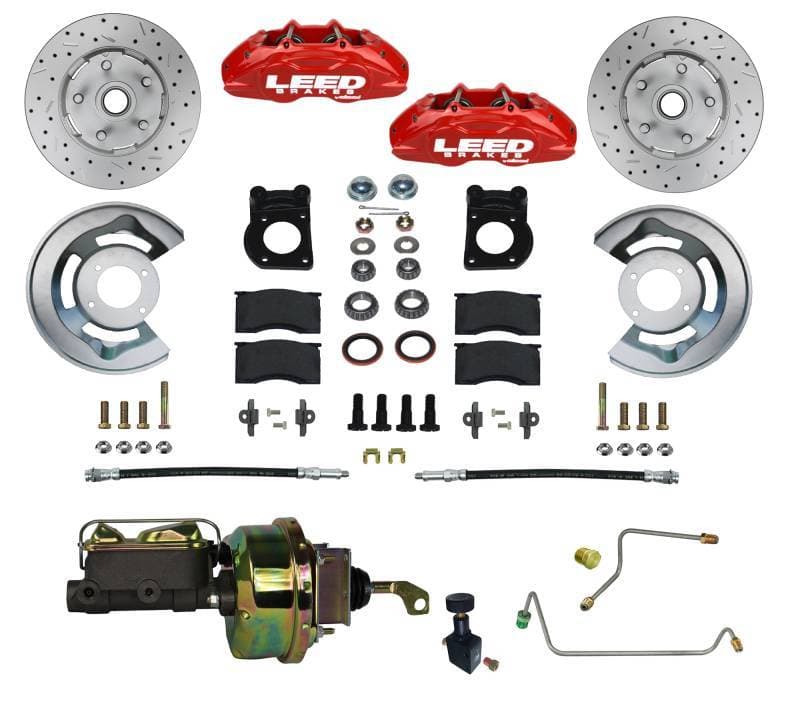 MaxGrip Lite 4 Piston Power Disc Brake Conversion 64.5-66 Ford Manual Trans | Red Calipers