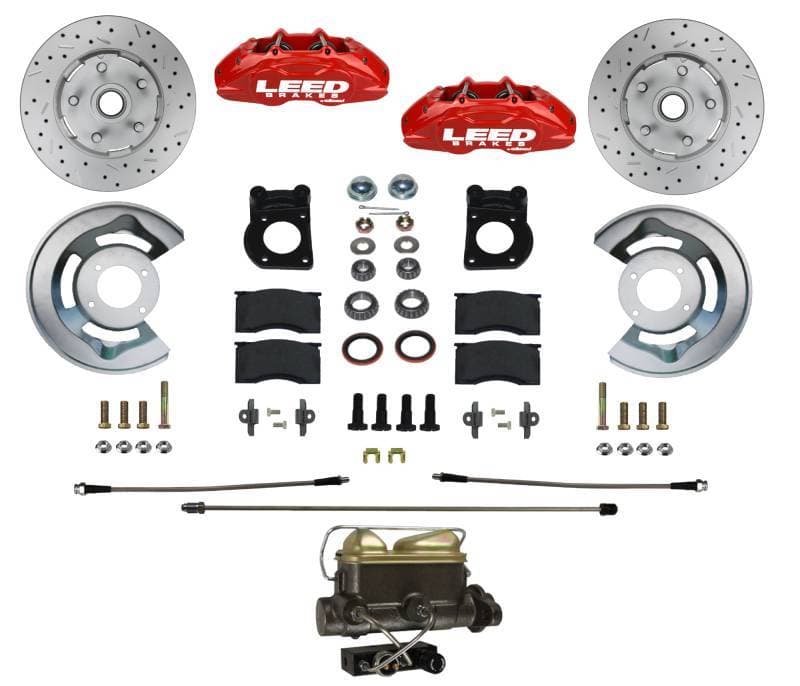 MaxGrip Lite 4-Piston Front Disc Brake Conversion with Red Calipers for 1962-69 Ford Fairlane, 1963-69 Falcon & Ranchero, and 1963-69 Mercury Comet