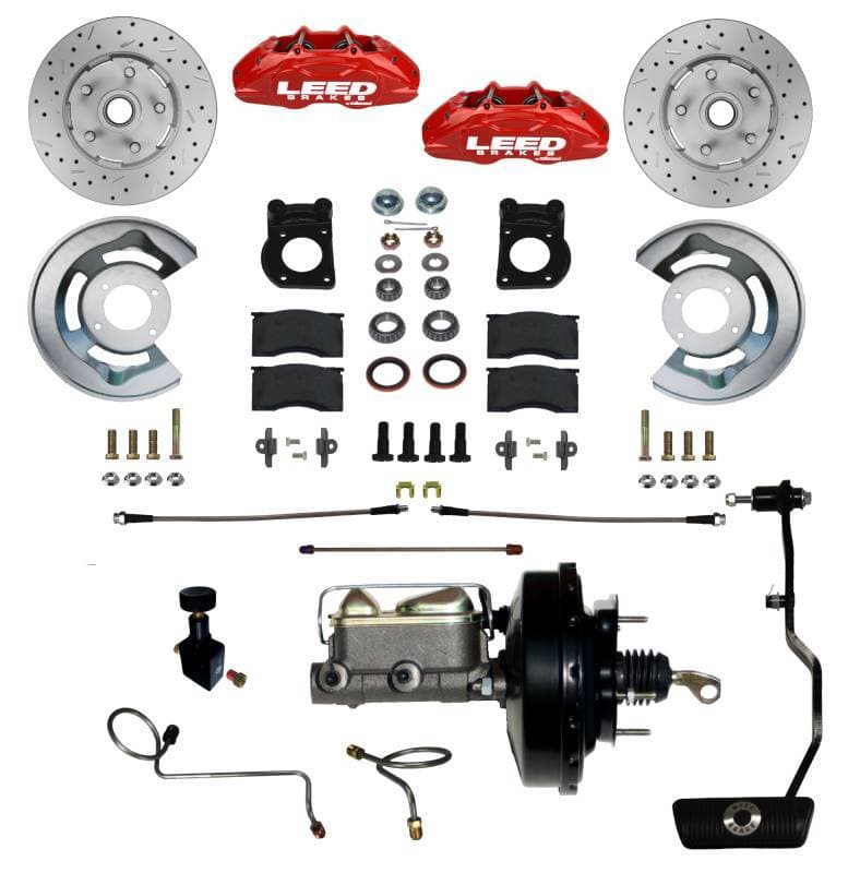 MaxGrip Lite 4 Piston Power Disc Brake Conversion 67-69 Ford | Auto Transmission | Red 4 Piston Caliper