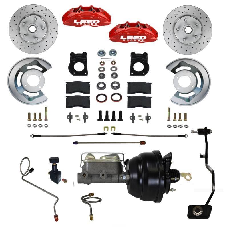 MaxGrip Lite 4 Piston Power Disc Brake Conversion 67-69 Ford | Manual Transmission |  Red 4 Piston Calipers