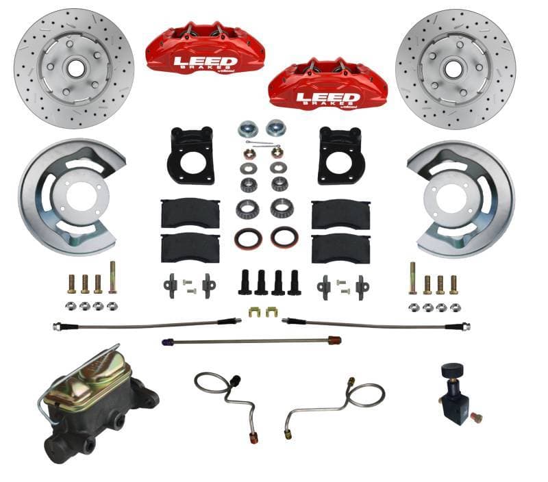 1967-69 Ford or Mercury Manual Front Disc Brake Conversion Kit, Drilled Rotors and Red Calipers