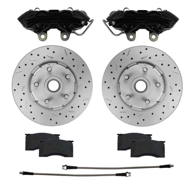 4 Piston Calipers | Caliper Upgrade for 1964-67 Mustang with MaxGrip XDS Rotors & Black Powder Coated Calipers