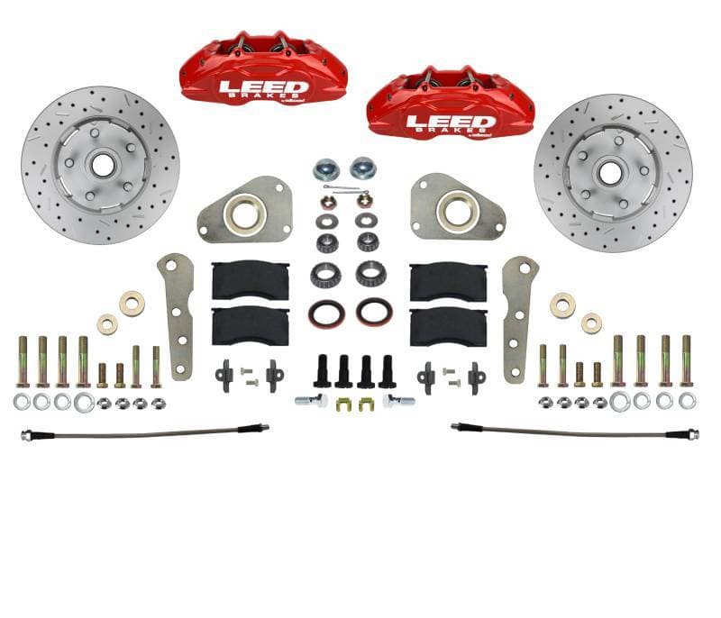 1957–1968 Ford & Mercury Front Disc Brake Conversion Kit – MaxGrip Lite 4-Piston, Spindle Mount, Red Calipers