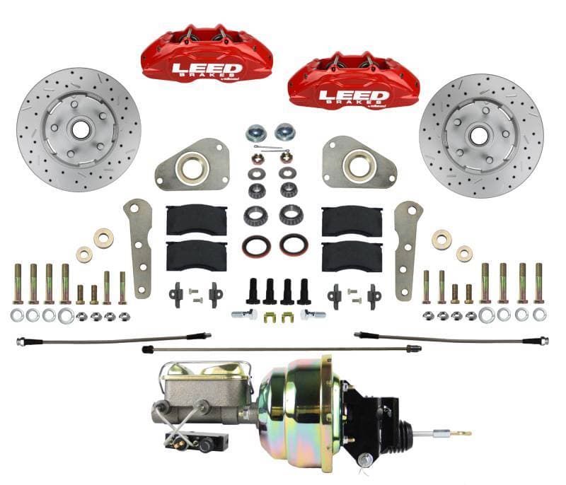 MaxGrip Lite 4 Piston Power Front Disc Brake Conversion Ford Full Size - Factory Power Brake Cars - Red