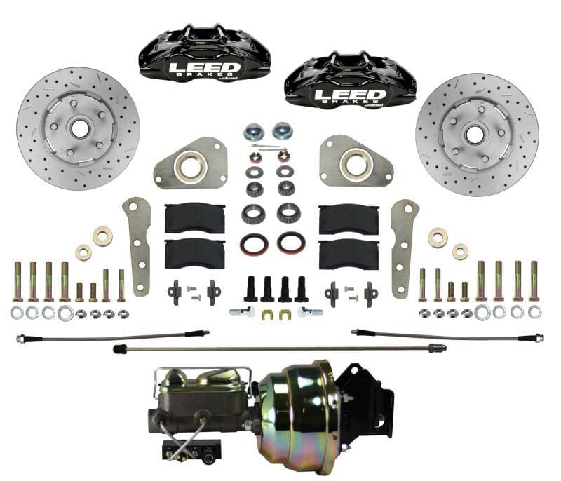 1957–1968 Ford Full-Size Power Front Disc Brake Conversion Kit – MaxGrip Lite 4-Piston, Black Calipers