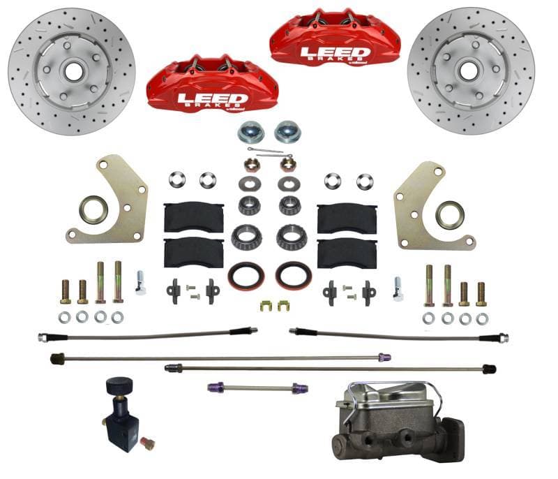 Mopar A-Body MaxGrip Lite 4-Piston Manual Front Disc Brake Conversion Kit - Red Calipers