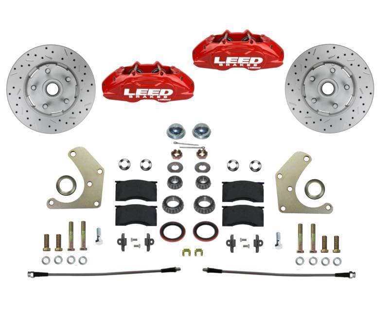 MaxGrip Lite 4-Piston Front Disc Spindle Mount Brake Conversion Kit with Red Calipers for Mopar A-Body Vehicles