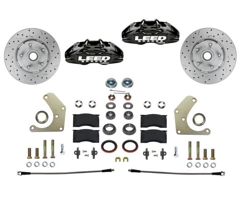 MaxGrip Lite 4-Piston Front Disc Spindle Mount Brake Conversion Kit with Black Calipers for Mopar A-Body Vehicles