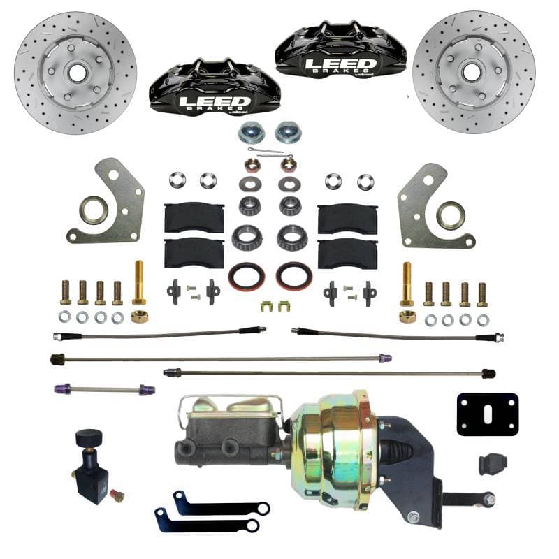 MaxGrip Lite 4-Piston Power Front Disc Brake Conversion Kit with Black Calipers for Mopar B & E Body