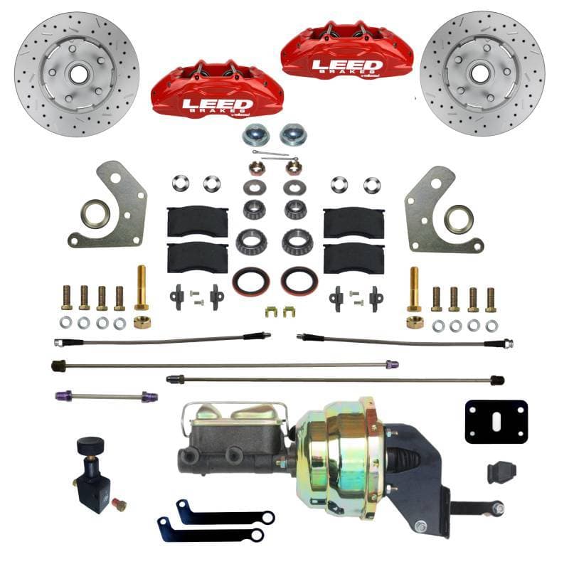 MaxGrip Lite 4-Piston Power Front Disc Brake Conversion Kit with Red Calipers for Mopar B & E Body