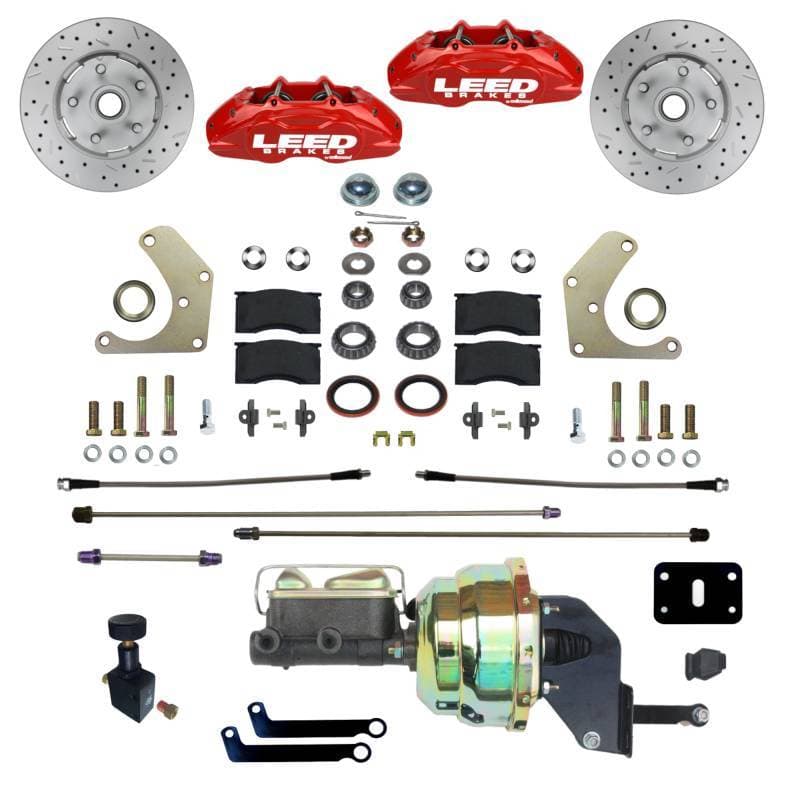 Mopar A Body MaxGrip Lite 4 Piston Power Front Disc Brake Conversion Kit - Red Calipers