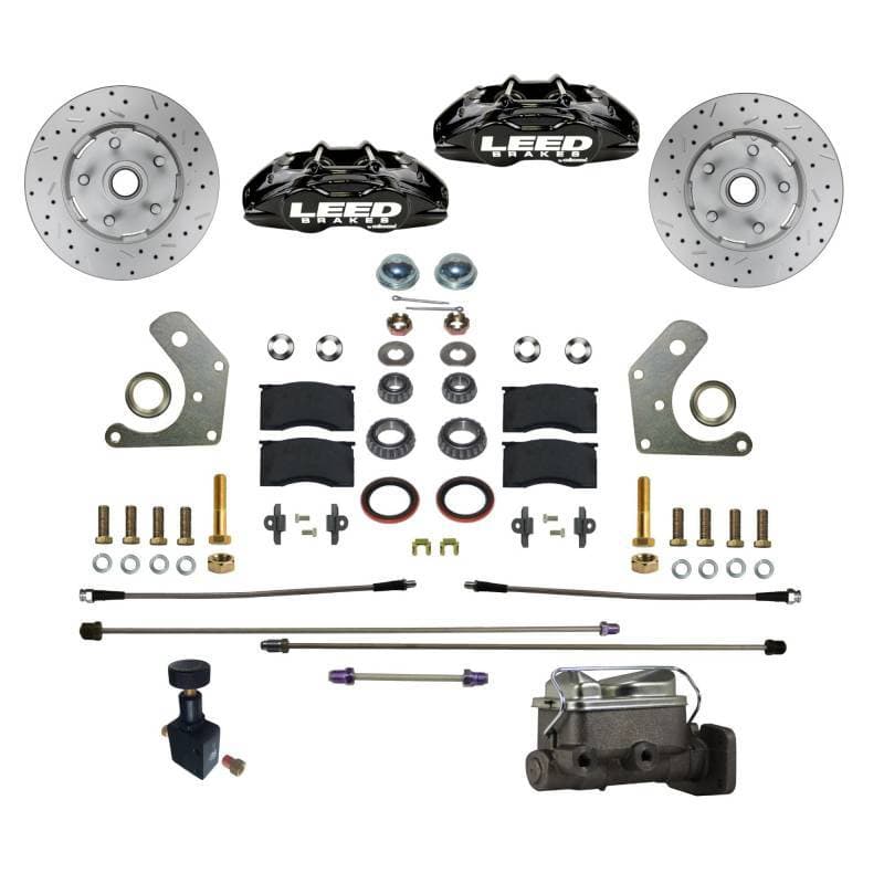 MaxGrip Lite 4-Piston Manual Front Disc Brake Conversion Kit for Mopar B & E-Body – Black Calipers