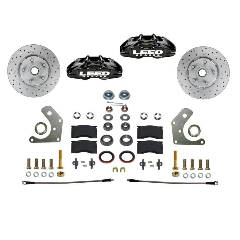 MaxGrip Lite 4-Piston Spindle-Mount Front Disc Brake Conversion Kit with Black Calipers for Mopar B & E-Body Vehicles
