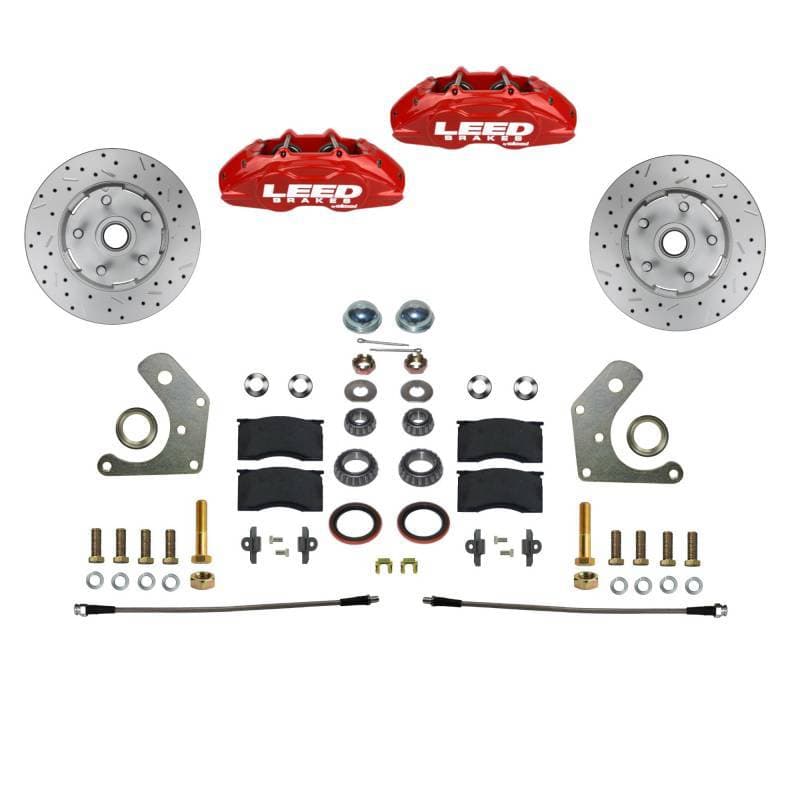 MaxGrip Lite 4-Piston Front Disc Brake Conversion Kit with Red Calipers for Spindle Mount Mopar B & E Body
