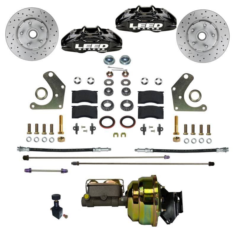 MaxGrip Lite 4-Piston Front Disc Brake Conversion Kit with Black Calipers for Factory Power Brakes Mopar C Body Vehicles