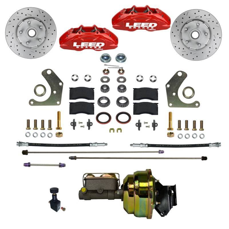 Mopar C-Body MaxGrip Lite 4-Piston Front Disc Brake Conversion Kit with Red Calipers for Factory Power Brakes
