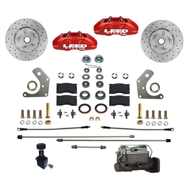 MaxGrip Lite 4-Piston Front Disc Brake Conversion Kit with Red Calipers for Mopar C-Body Factory Power Brakes