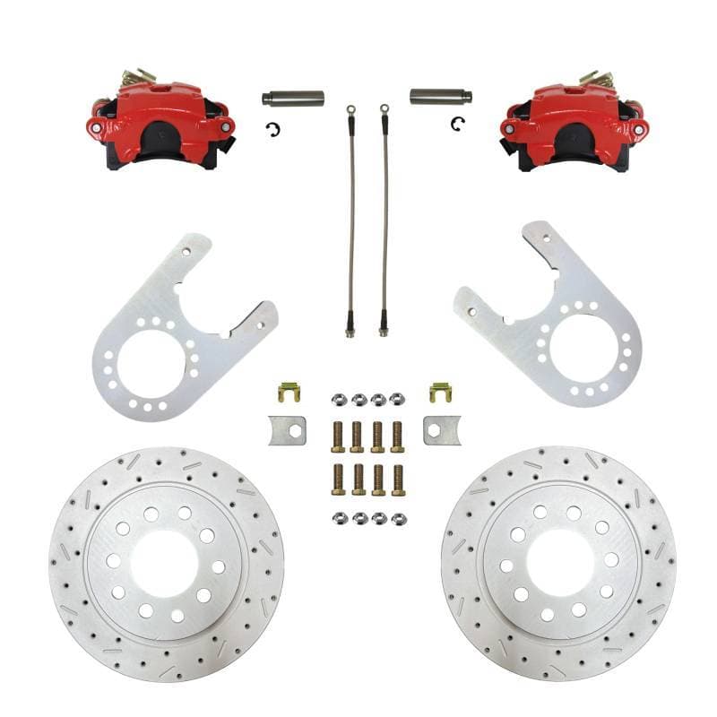 Rear Disc Brake Conversion Kit with MaxGrip XDS Rotors and Red Calipers for 10-Inch Drum Chevrolet & GMC C1500 Trucks