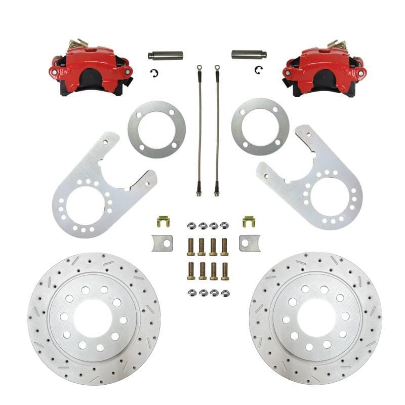 Rear Disc Brake Conversion Kit with MaxGrip XDS Rotors and Red Calipers for 11-Inch Drum Chevrolet & GMC C1500 Trucks