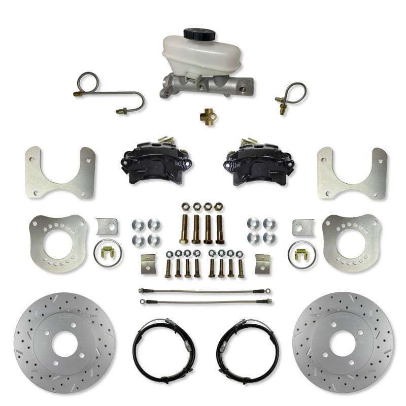 Rear Disc Brake Conversion Kit with 4-Lug MaxGrip XDS Rotors and Black Calipers for 1987–1992 Ford Mustang Fox Body 7.5 & 8.8 Axles