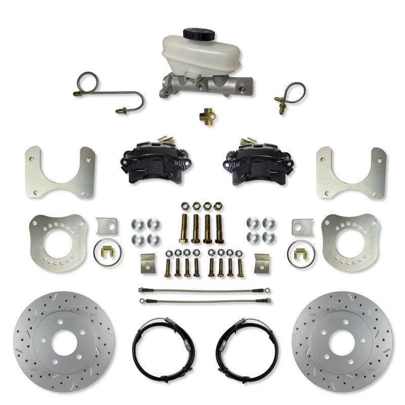 Rear Disc Brake Conversion Kit with 5-Lug MaxGrip XDS Rotors and Black Calipers for 1987–1992 Ford Mustang Fox Body 7.5 & 8.8 Axles