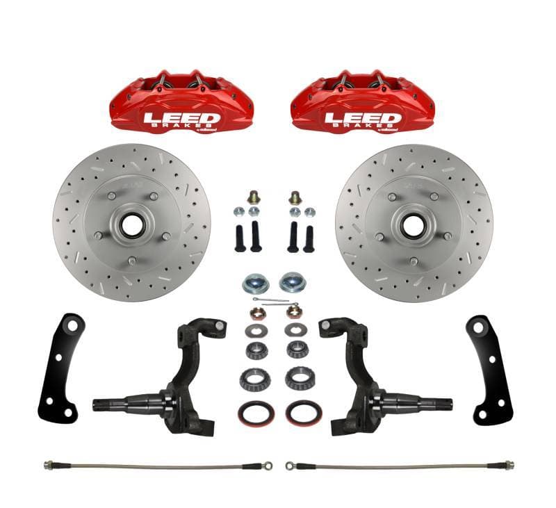 GM AFX Body MaxGrip Lite 4 Piston Disc Brake Conversion Kit - Stock Ride Height - Red Powder Coated