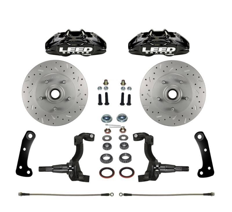 GM AFX Body MaxGrip Lite 4 Piston Disc Brake Conversion Kit - Stock Ride Height - Black Powder Coated
