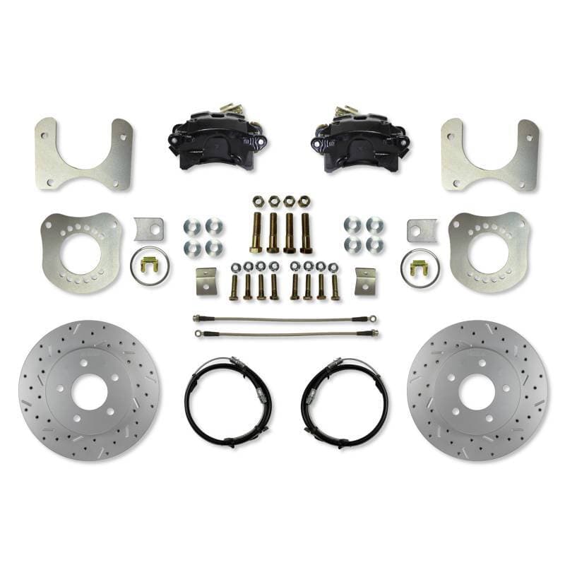 Rear Disc Brake Conversion Kit with 5-Lug MaxGrip XDS Rotors and Black Calipers for 1979–1986 Ford Mustang Fox Body 7.5 & 8.8 Axles