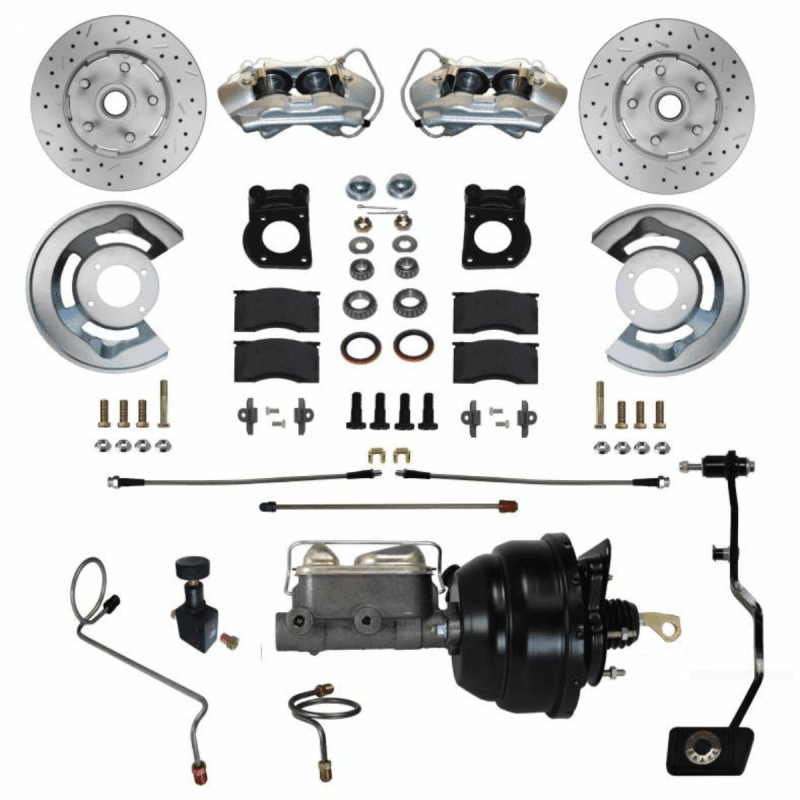 1967-69 Mustang Manual Transmission Power Front Brake Conversion Kit with 4-Piston Calipers and MaxGrip XDS Rotors