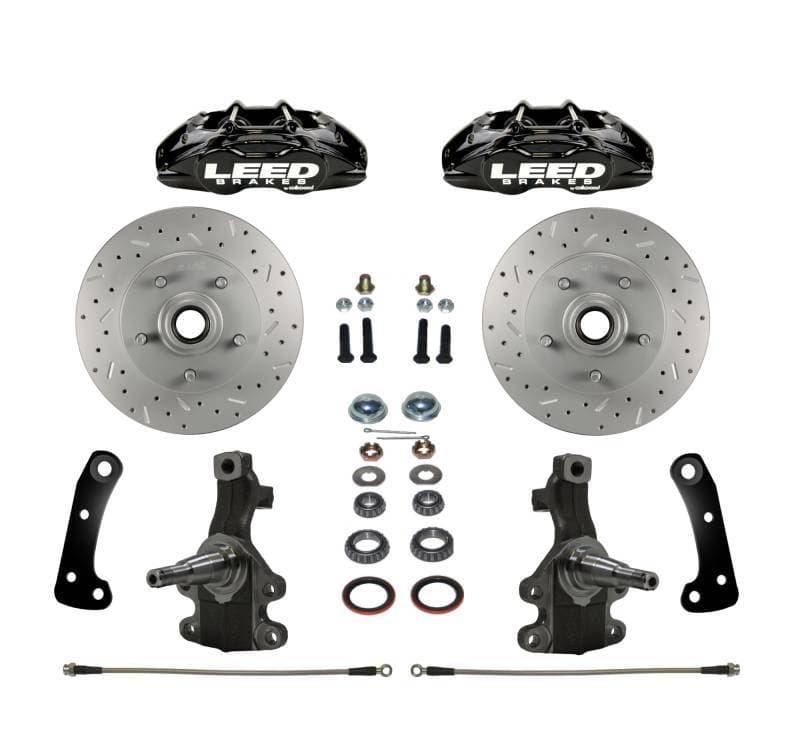 MaxGrip Lite 4 Piston Disc Brake Conversion Kit for GM AFX Body - 2 Inch Drop Spindles - Black Powder Coated
