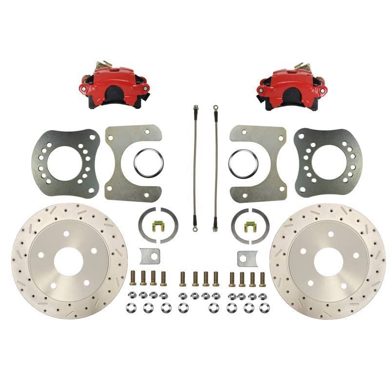 Rear Disc Brake Conversion Kit - Ford F100 & Bronco - Small Bearing Rear Axle - MaxGrip XDS - Red Calipers
