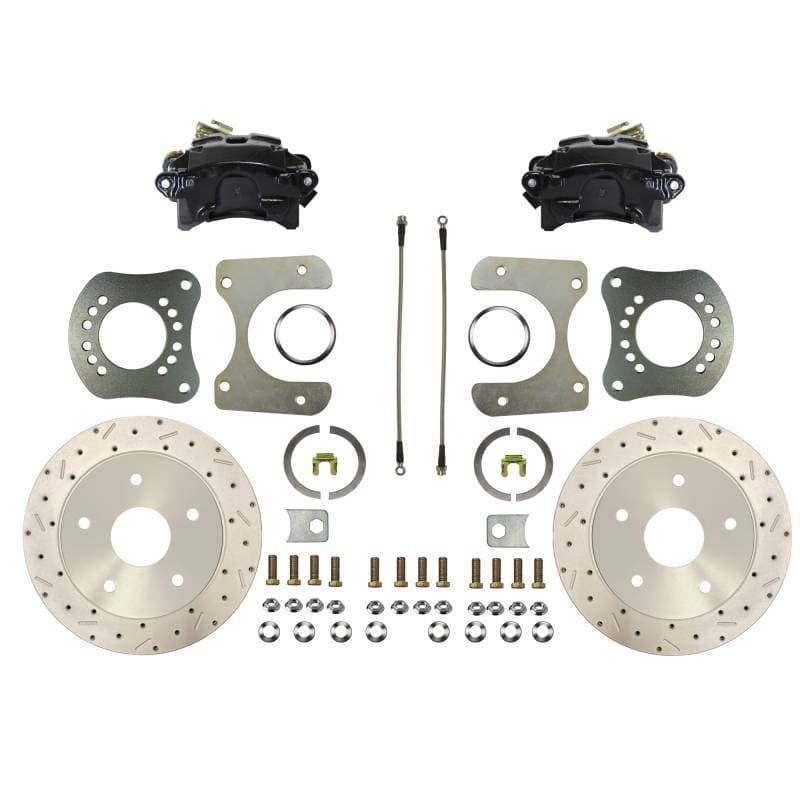 Rear Disc Brake Conversion Kit - Ford F100 & Bronco - Large Bearing Torino (New) Rear Axle - MaxGrip XDS - Black Calipers