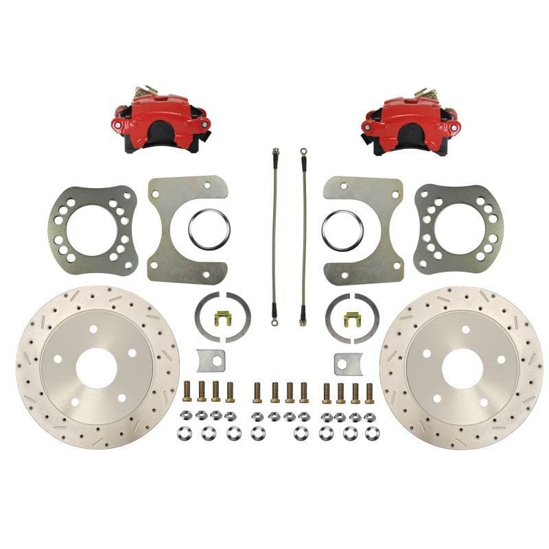 Rear Disc Brake Conversion Kit - Ford F100 & Bronco - Large Bearing Rear Axle - MaxGrip XDS - Red Calipers